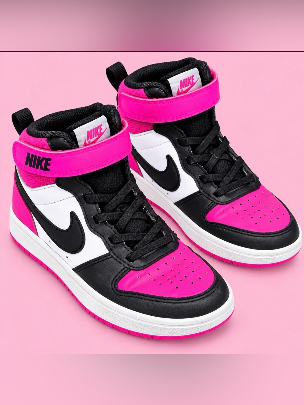 Nike Kids High Top Sneakers Black White Pink Size 12.5C